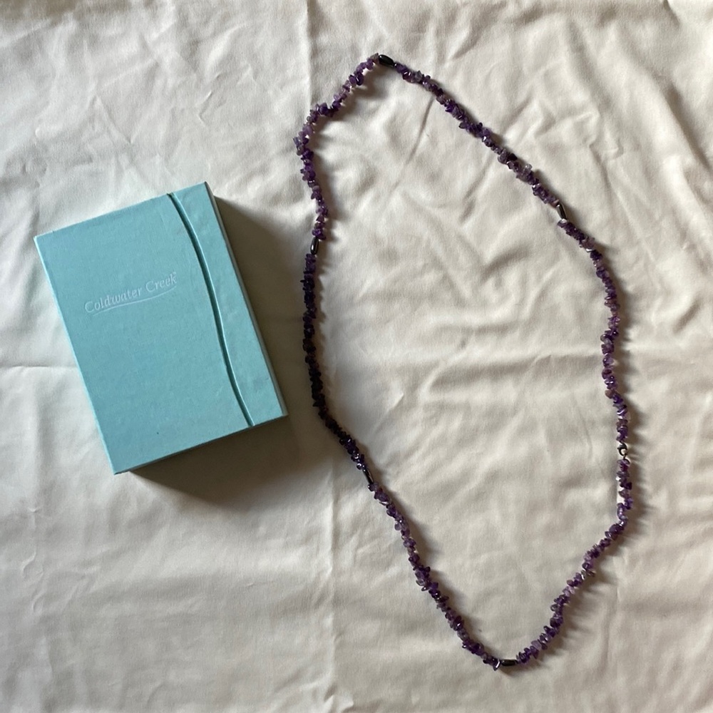 Genuine amethyst/ sterling silver 40” long necklace in original box